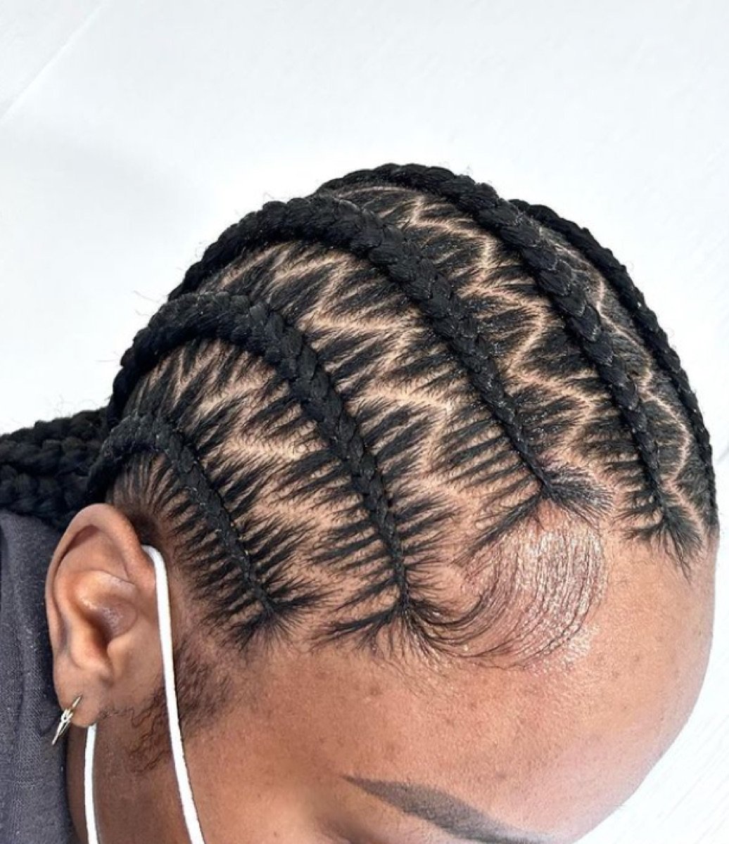 Detailed cornrow braiding work